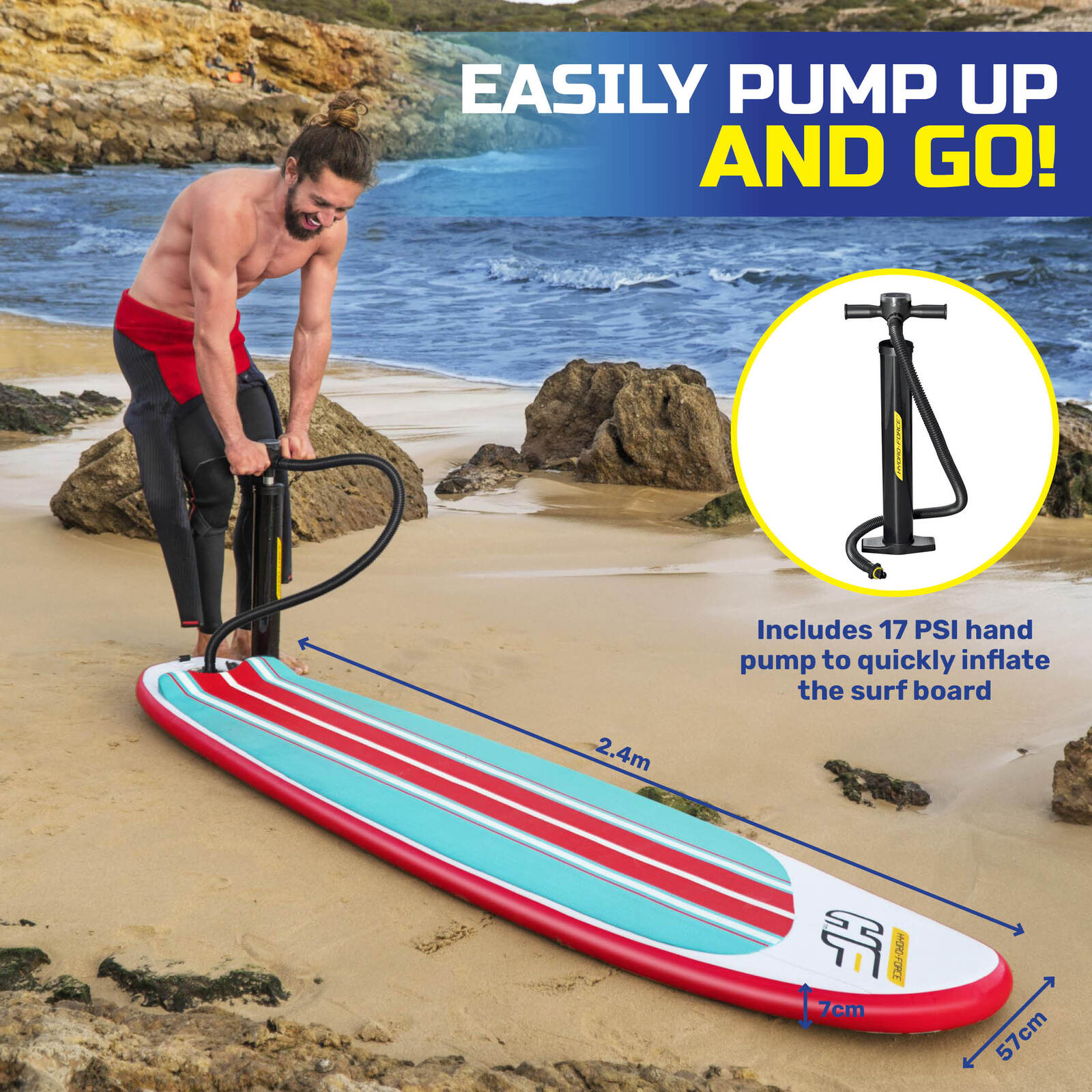 Bestway 2.4m Surfboard Inflatable Essentials Included Innovative Technology - MarKay Outdoors