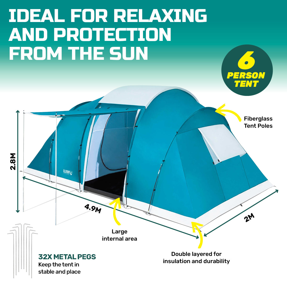 Bestway 4.9m x 2.m Tent 6 Person UV Protected Premium Double Layered PVC - MarKay Outdoors