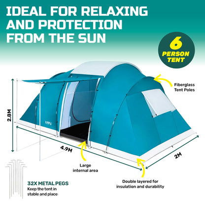 Bestway 4.9m x 2.m Tent 6 Person UV Protected Premium Double Layered PVC - MarKay Outdoors