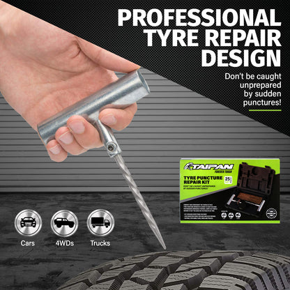 Taipan 25PCE Tyre Puncture Repair Kit With Storage Case Professional Design - MarKay Outdoors