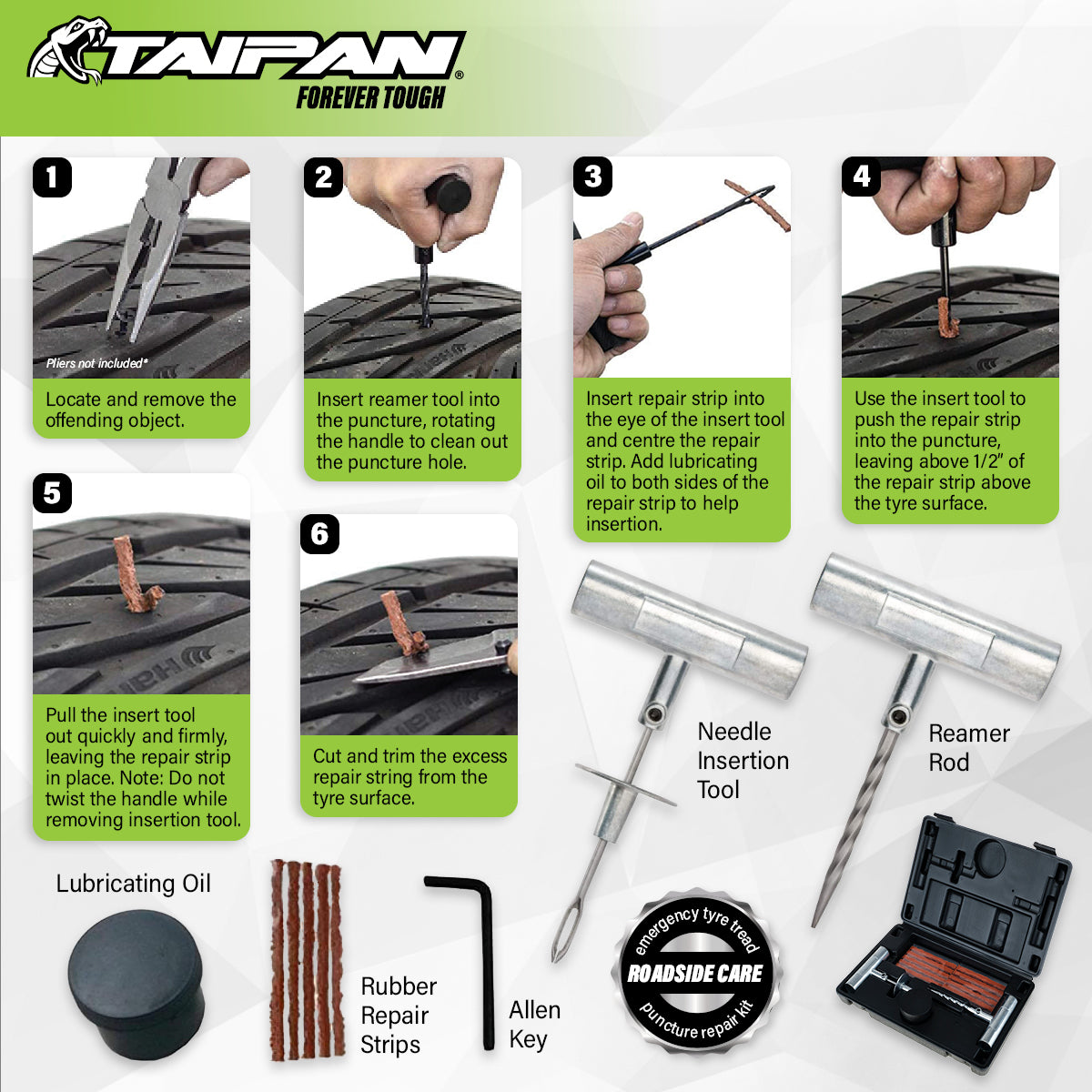 Taipan 25PCE Tyre Puncture Repair Kit With Storage Case Professional Design - MarKay Outdoors